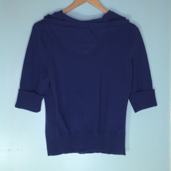 Gitano Navy Knit Hooded Sweater Women's Size L Short Sleeve Full Zip - Picture 8 of 8